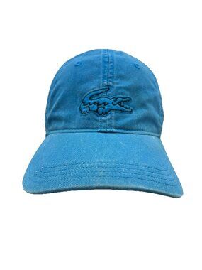 Lacoste Leather Strapback Baseball Hat Cap Large Gator Logo Blue Dad Unisex